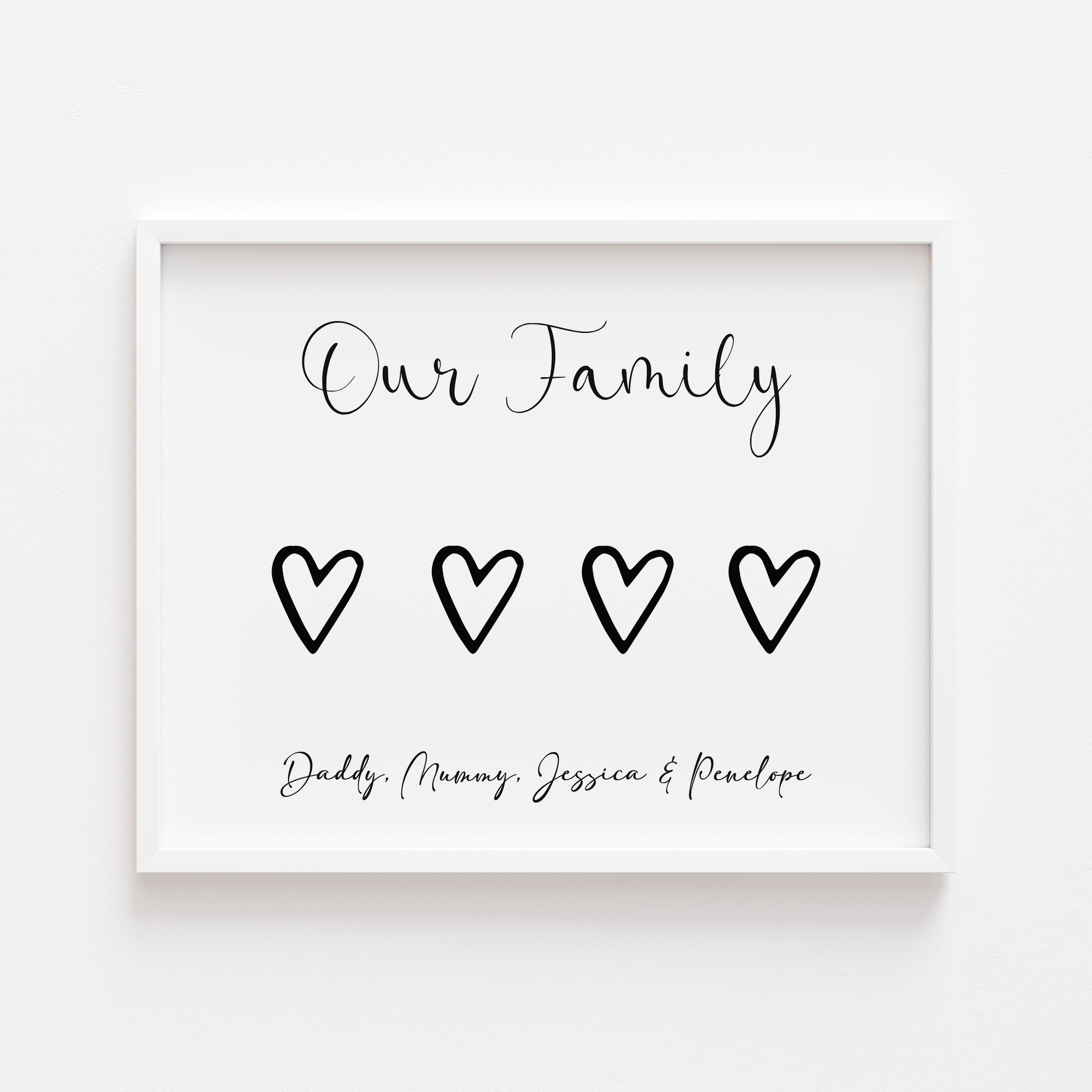 Personalised Our Family Print featuring custom family names