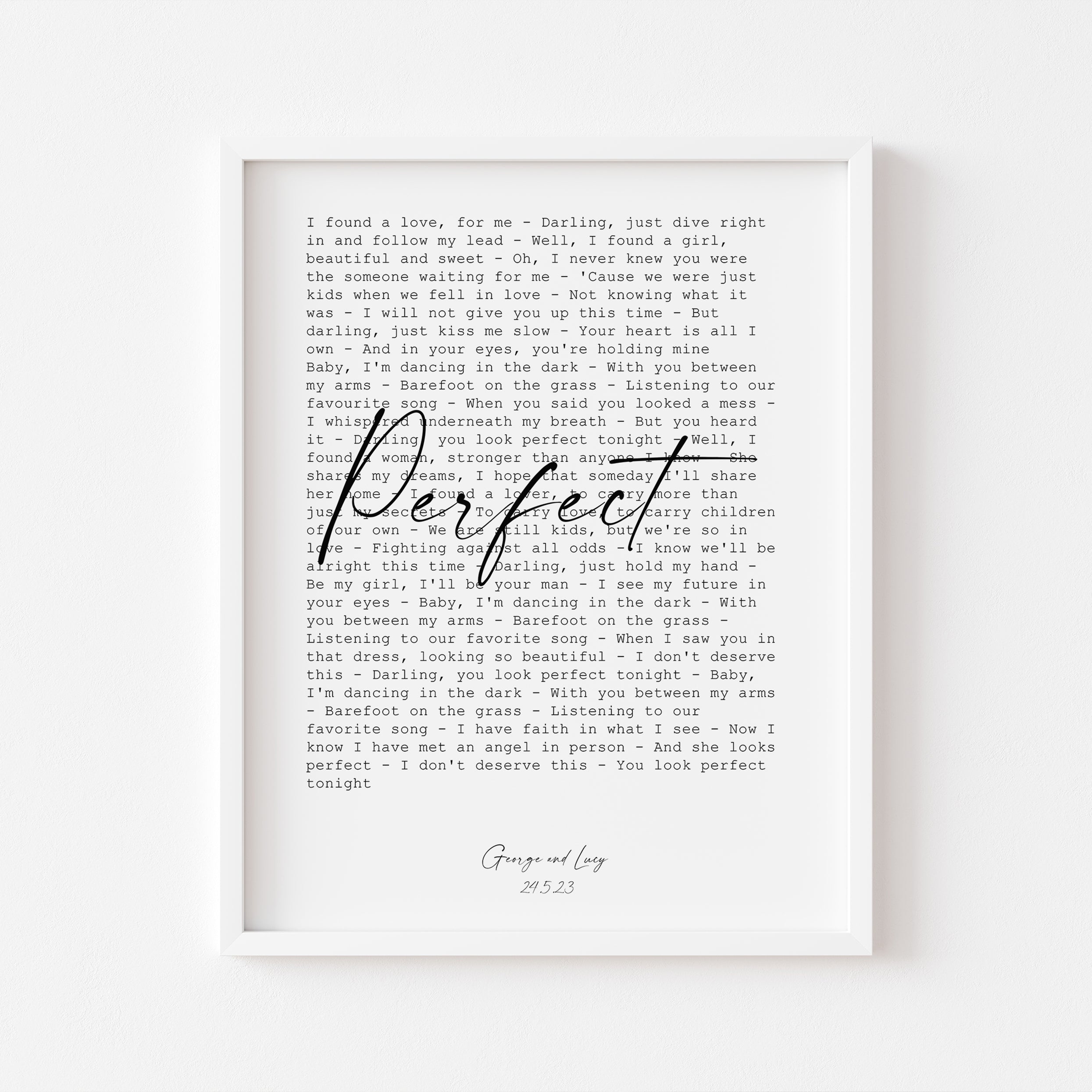 Personalised Song Lyric Print featuring favourite song and artist name